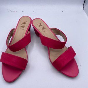 NUYG Pink Chunky Low Heels Sandals Open Toe Kitten Mules Slip On Casual Shoes